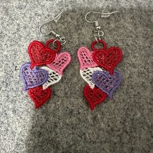 Embroidered Freestanding Lace Colorful Heart-Shaped Earrings